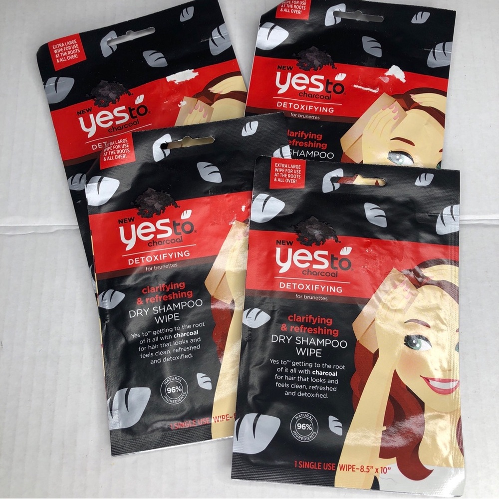 YES CHARCOAL DETOXIFYING FOR BRUNETTES DRY SHAMPOO WIPE-8.5" X 10" LOT OF 4 NIP